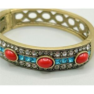 Heidi Daus Gold-Tone Bracelet with Red Cabochons & Turquoise Squares